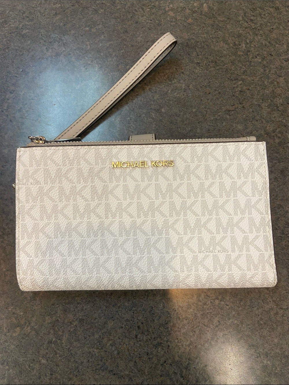 Michael Kors Cream Logo Wristlet with Gold Hardware